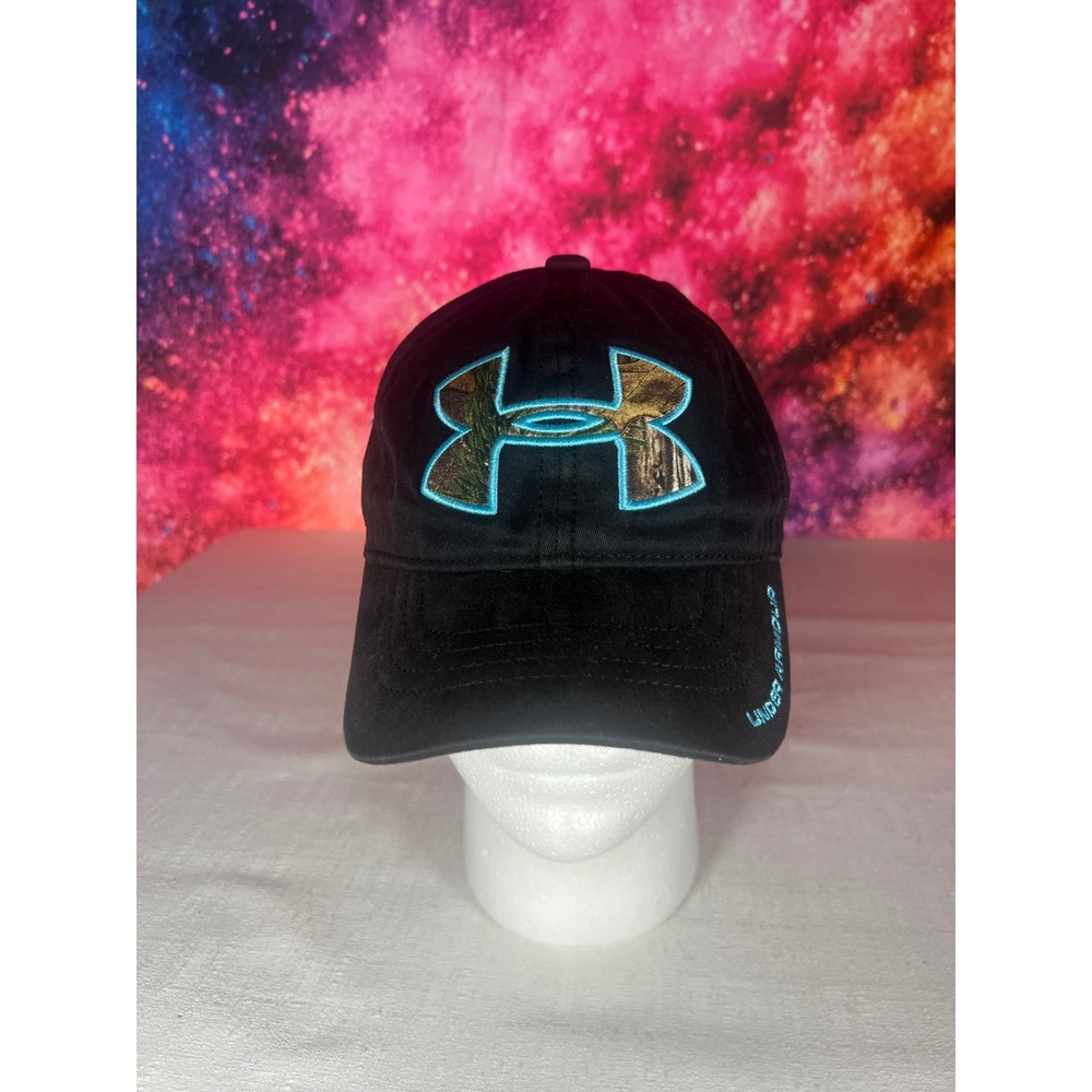 Under Armour Kids Black Camo Teal Logo Adjustable Baseball Hat Youth OSFA